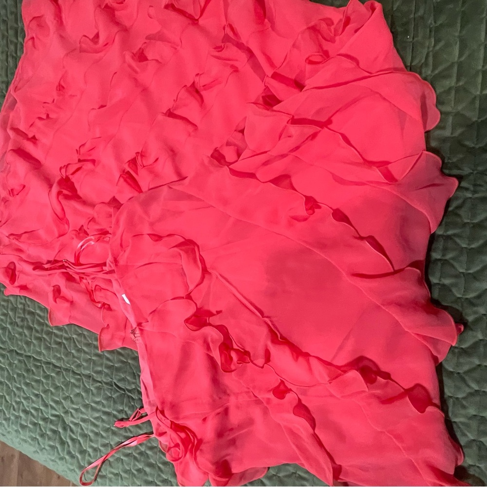 Gianni Bini NWT Taylor Chiffon Coral Watermelon Ruffle Dress Spaghetti Straps 12 - Picture 4 of 16